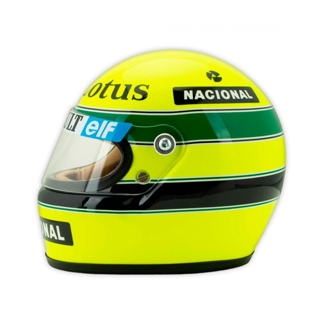 Mini Helmet Ayrton Senna 1985: Réplica Escala 1/2