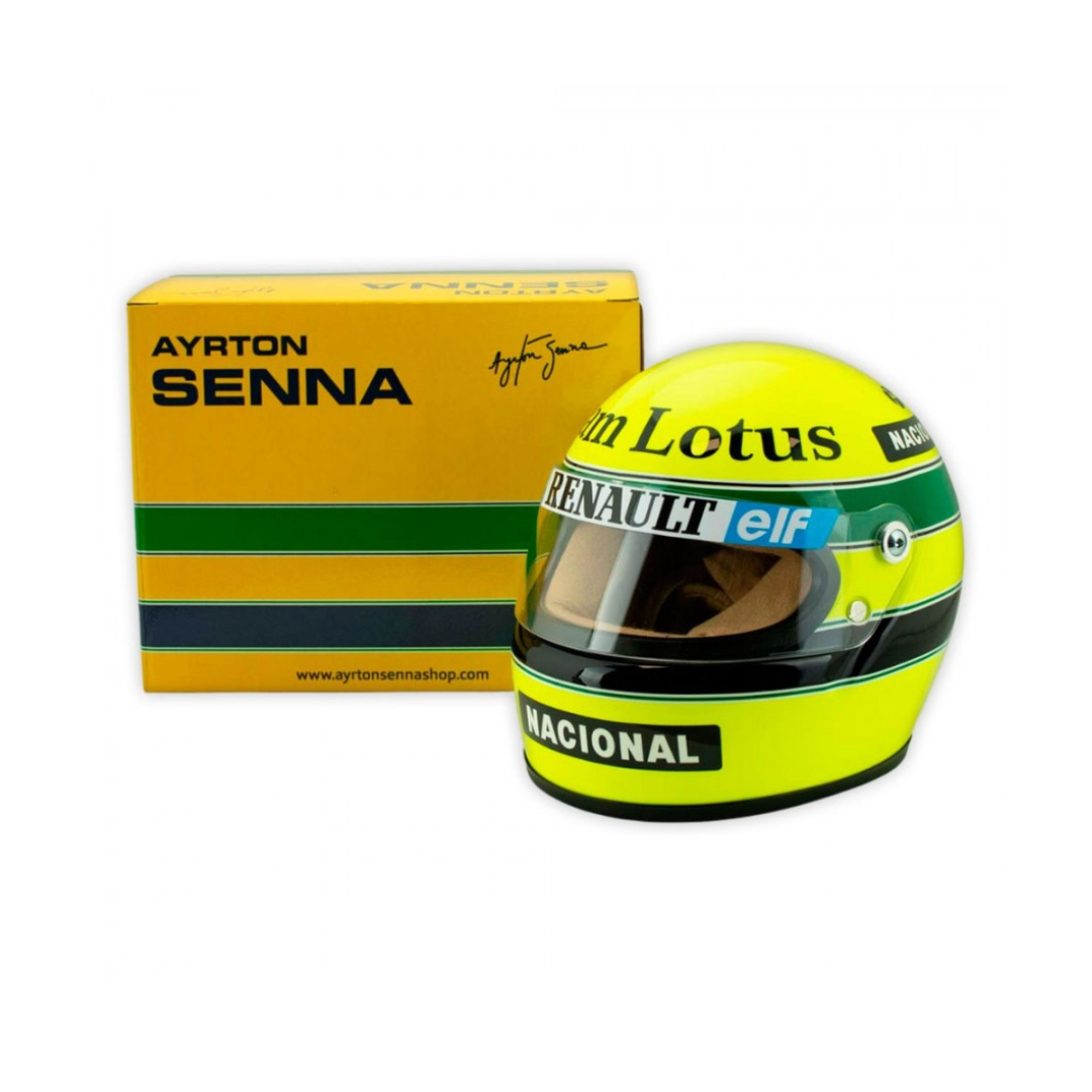Mini Helmet Ayrton Senna 1985: Réplica Escala 1/2