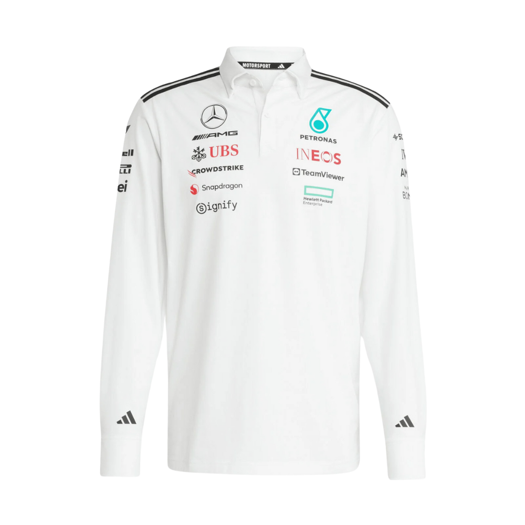 Playera Polo Blanca Manga Larga Mercedes-AMG F1 2025 Teamwear