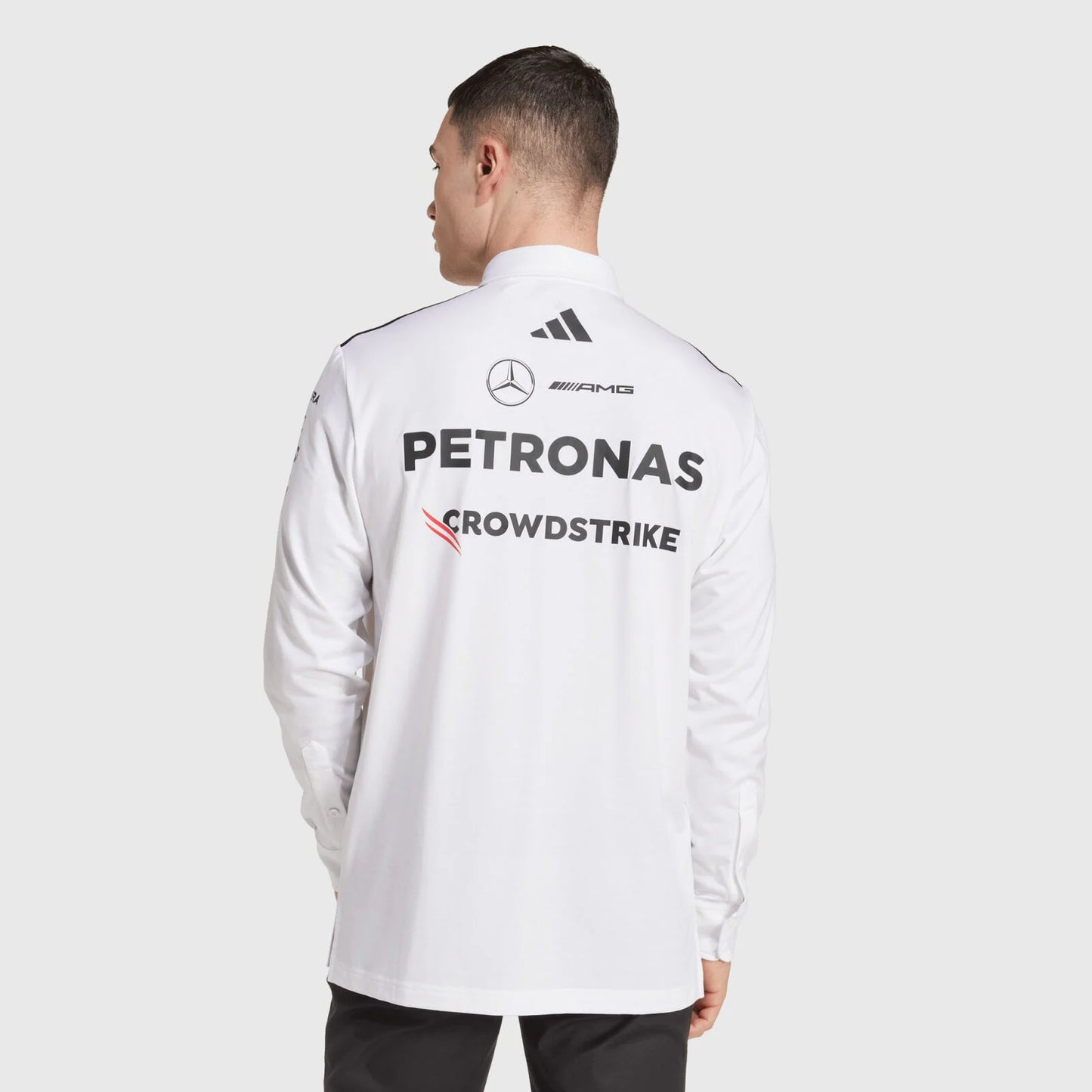 Playera Polo Blanca Manga Larga Mercedes-AMG F1 2025 Teamwear