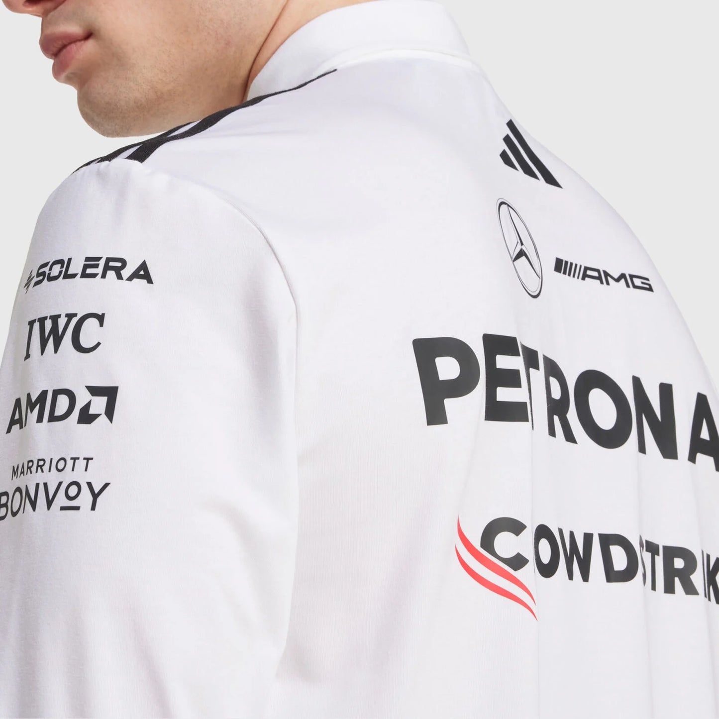 Playera Polo Blanca Manga Larga Mercedes-AMG F1 2025 Teamwear