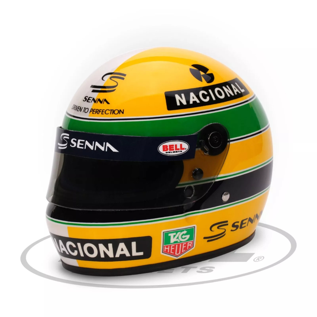 Mini Casco Bell escala 1:2 Réplica Ayrton Senna 30 Años Legado