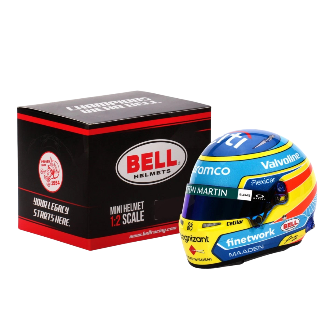 Mini Casco F1 Media Escala Fernando Alonso 2025 - Aston Martin